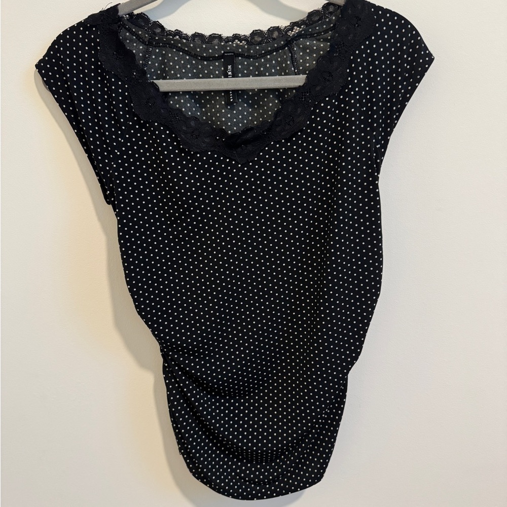Mixit ~ Black and White Polka Dot Blouse with Lace
